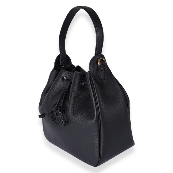 Versace Black Leather La Medusa Drawstring Bucket Bag - Picture 2 of 7
